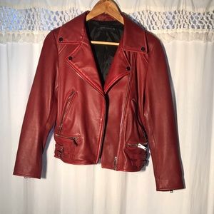 Zara red leather jacket